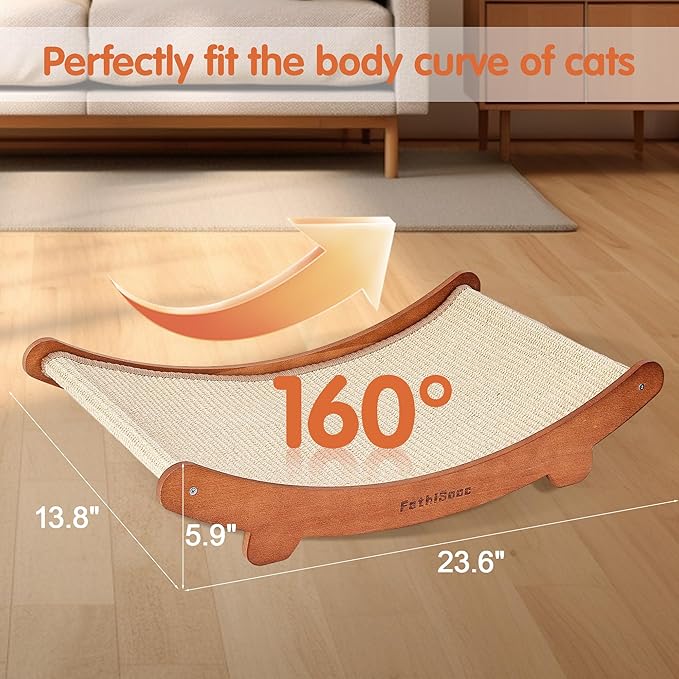 Extra-Larger Sisal Cats Scratcher Bed Shaped U, Beech Wood Scratching Pad Indoor cat Toy,Durable,Wooden Cat Furniture Protector, Scratch Post for Larges Cats Scratcher Lounge,Clawing and Play