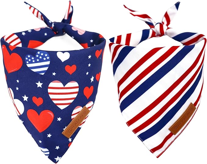 Realeaf 4th of July Dog Bandanas 2 Pack, Reversible American Flag Pet Scarf for Boy and Girl, Premium Durable Fabric, Patriotic Bandana for Medium and Large Dogs (Large)