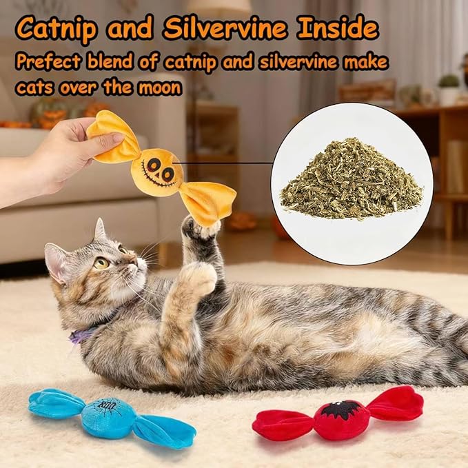 Retro Shaw Christmas Cat Toys,Kitty Xmas Bundle Candy Catnip Toys with Crinkle Sound Inside,3PCS Sweet Treats Cat Toy, Trick or Treat for Kitten Toys,Interactive Indoor Kitty Kicker for All Breeds