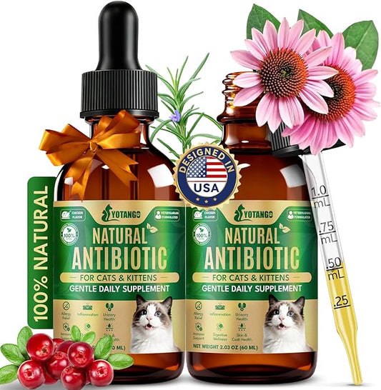 YOTANGO Natural Antibiotics for Cats, Cat Antibiotics for UTI & Itch Support, Immune, Digestive, Allergy, Skin & Coat Support for Cats and Kittens, for All Ages & Breeds (Chicken Flavor-60ml 2 Pack)
