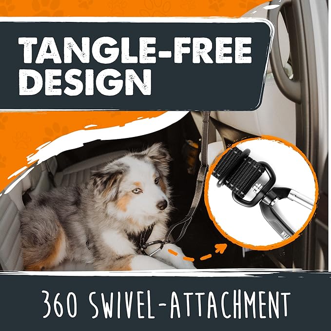 Mighty Paw Dog Seat Belt For Car Headrest - Distraction Free Driving, Heavy-Duty Aviation Grade Aluminum Carabiner, and Tactical Buckle.Adjustable Dog Seatbelt Harness for Small, Medium and Large Pets