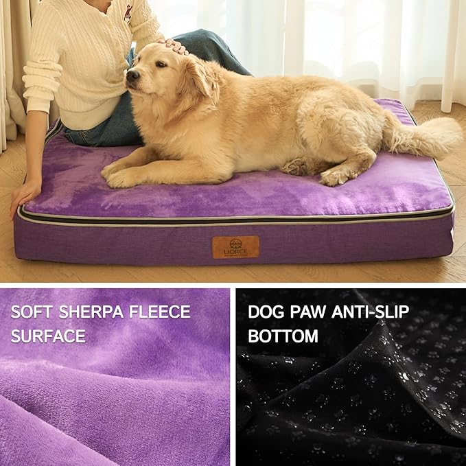 Orthopedic Memory Foam XXL Dog Bed - 6" Thick Beds for Extra Large Sized Dog - Waterproof Removable Washable Cover & Wrap-Around Zipper - Ultimate Comfort & Easy Maintenance, Purple