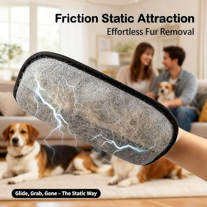 2 Pcs Pet Hair Removal Glove for Dogs & Cats, Reusable Electrostatic Pet Hair Remover Gloves, Electrostatic Gloves for Pet Hair, Lint Remover Gloves for Couch/Furniture/Carpet/Car Seat/Clothes/Bed