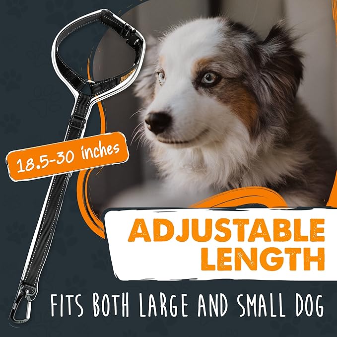 Mighty Paw Dog Seat Belt For Car Headrest - Distraction Free Driving, Heavy-Duty Aviation Grade Aluminum Carabiner, and Tactical Buckle.Adjustable Dog Seatbelt Harness for Small, Medium and Large Pets