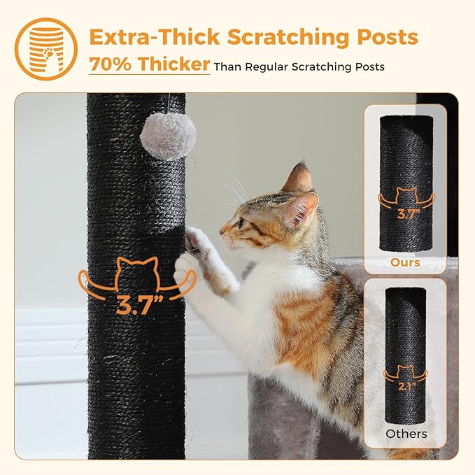 Large Cat Tree for Indoor Cats Large Adult, 57.8" Heavy Duty Cat Tower with Reinforced Scratching Posts (φ3.7in) and Plush Larger Hammock for Maine Coon & Big Cats, Supports 30lbs, Black