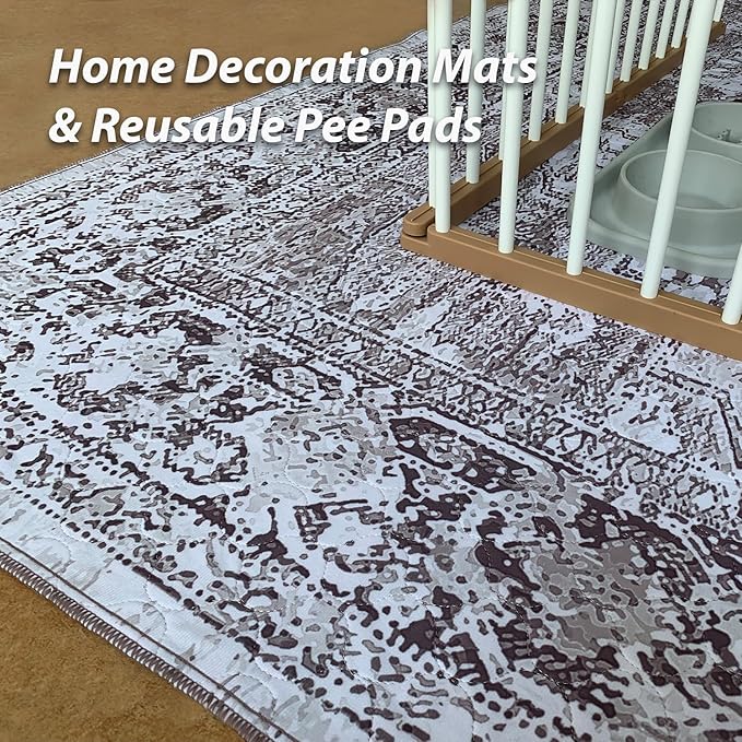 nunubaby Washable Pee Pads for Dogs, Stylish, Non-Slip and Leak-Proof Pee Pads. Reusable Potty Pads for Dogs for Crates and Floors.(Brown/Geo, 54" x54")