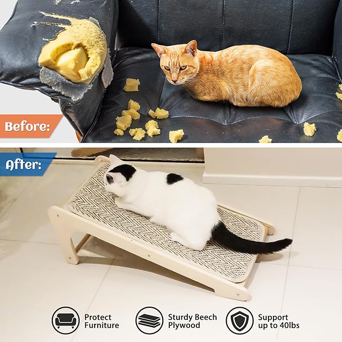 PETKARAY Cat Scratcher, Sisal Scratching Ramp, L Shape Cat Scratch Pad for Indoor Cats, Wall Furniture Protector Large Size