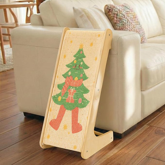 PETKARAY L Shape Cat Scratcher, Sisal Kitty Scratching Ramp, Vertical Scratch Pad for Indoor Cats, 25.2" Furniture Protector with Catnip for Christmas