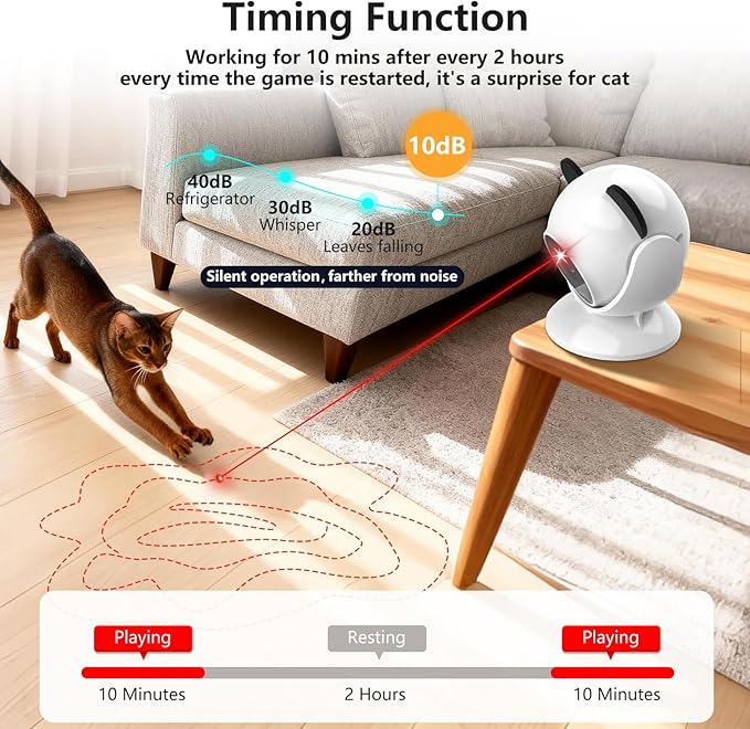 Laser Cat Toys for Indoor Cats, Truly Random Trjajectory, Suction Cup Design, Run Quiet, Interactive Cat Toy Automatic