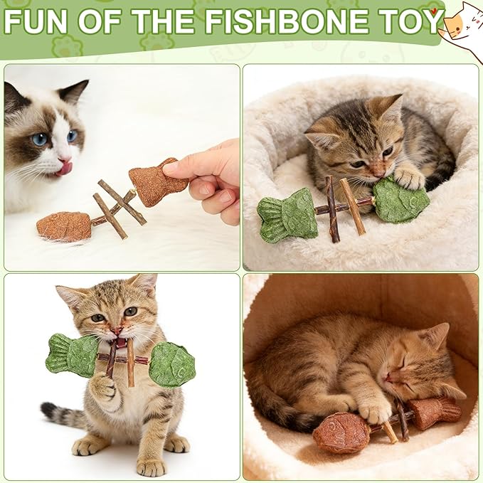 Fix Your Cat’s Dental Health,Creative Fish Bone Cat Toy with Catnip,Wooden Catnip Teeth Cleaning Stick,Natural Fishbone Cat Dental Toy,Pets Cat Chew Stick Toys,for Cats Teeth Cleaning(3Pcs-Mix)