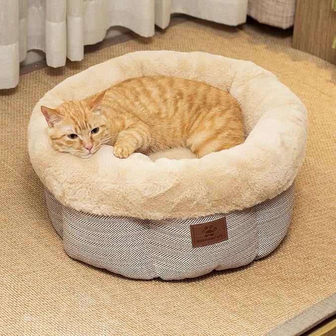 WINDRACING Cat Beds for Indoor Cats, Dog Bed for Small Dogs Breeds, Soft Kennel Bed, Comfy Durable Pet Sleeping Bed, Washable Roun Cat Bed & Non-Slip Bottom, Size 20" L x 20" W x 8" Th