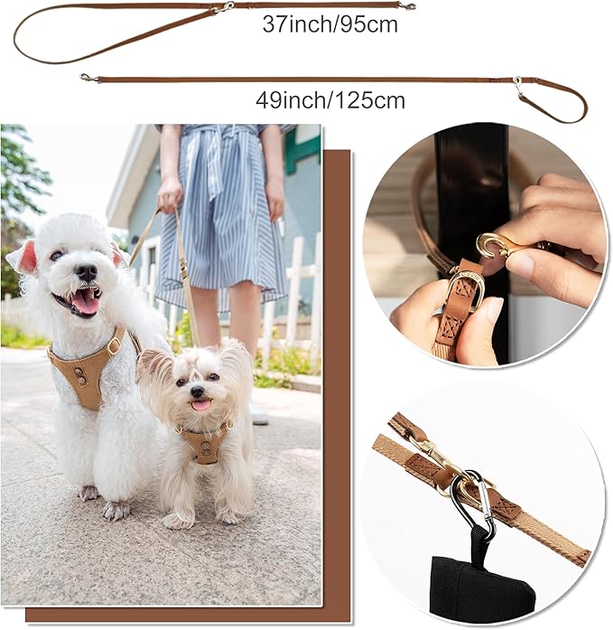 No Pull Dog Harness with Multifunction Dog Leash,Soft Adjustable No Choke Escape Proof Pet Harness Vest for Medium Dogs or Large Dogs,Khaki Camel,XXS