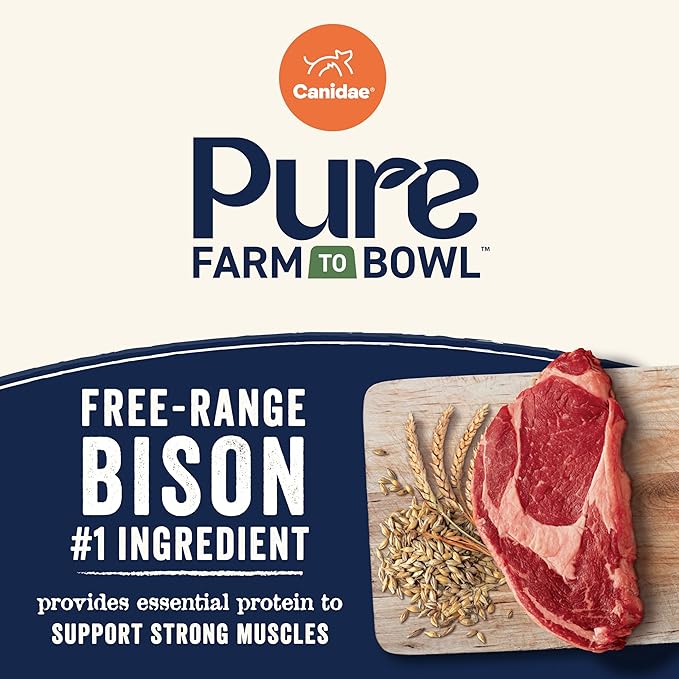 Canidae Pure Farm to Bowl Free-Range Bison & Barley Dog Food, Adult, 22lb