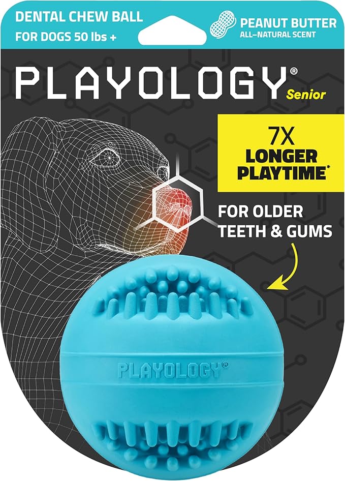 Playology Dog Toys | Dental Chew Ball Gentle on Gums | Jumbo Peanut Butter Scented Toy - Easy to Clean and Made from Non Toxic Materials