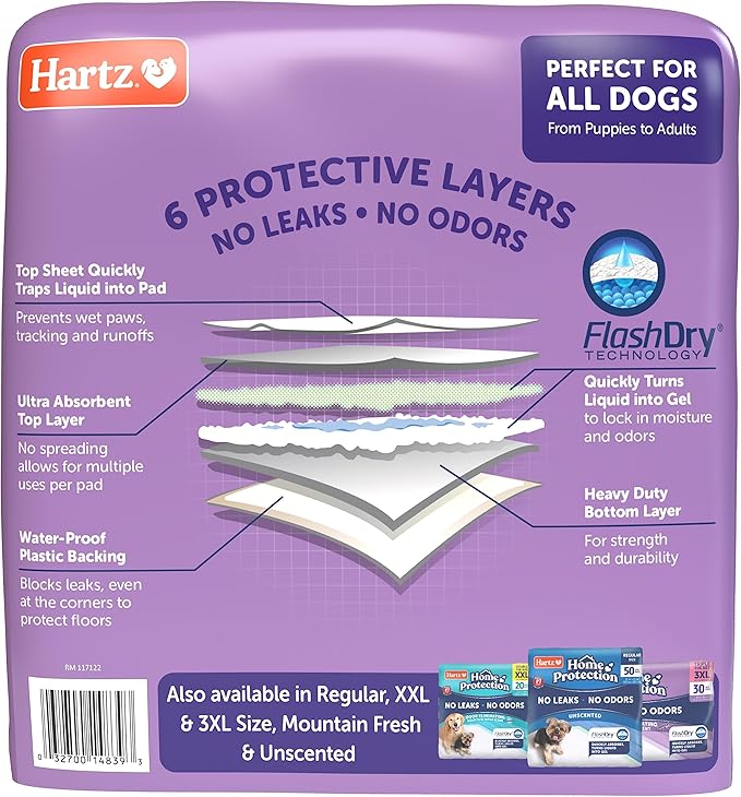 Hartz Home Protection Lavender Scented Dog Pads, XL 30 count, Super Absorbent & Won't Leak, Odor Eliminating