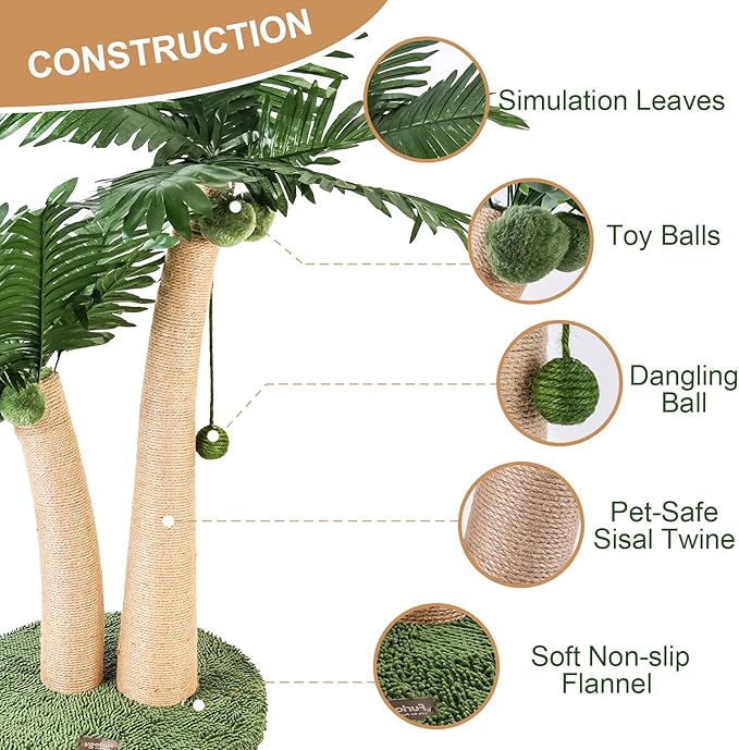 35" Tall Cat Scratching Post, 2 Curved Design Cat Scratcher Post with 5 Interactive Balls, Natural Sisal Rope Scratching Posts for Indoor Cats Adults and Kitten (Style A)