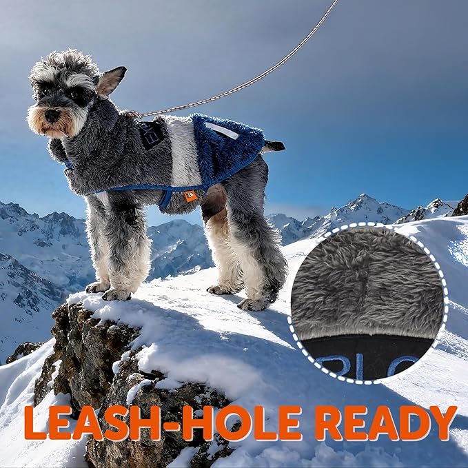 FOFOS Dog Winter Coat, Plush Dog Jacket with Leash Hole, Adjustable Warm Pet Snow Vest for Small Medium Dogs, Gray, XL