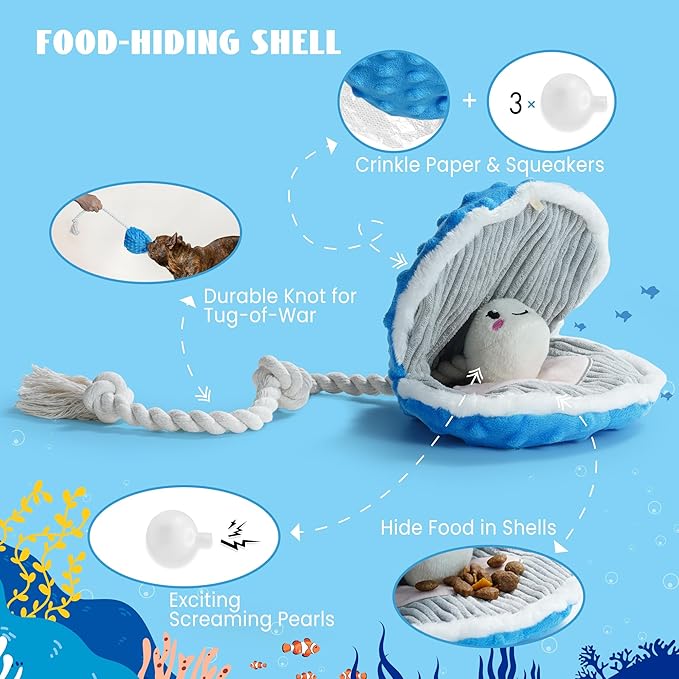 Nocciola 4 Packs Crinkle Squeaky Dog Toys for Aggressive Chewers, Tough Durable Stuffed Plush Rope Tug Puppy Chew Toy for Small Medium Large Breeds, Dog Stocking Stuffers Holiday Birthday Pet Gifts