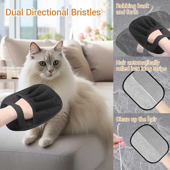 2 Pcs Pet Hair Removal Glove for Cats & Dogs, Five-Finger Electrostatic Pet Hair Gloves, Reusable Pet Hair Removal Tools,Cat & Dog Hair Remover for Couch, Suitable for, Bed Sheets, Clothes, Carpets