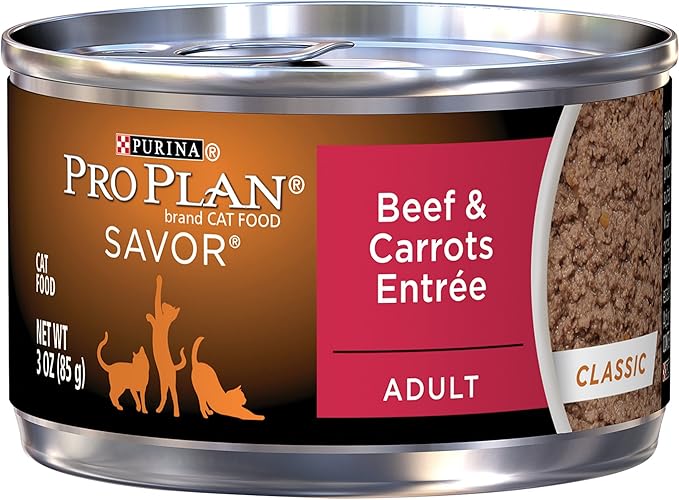 Purina Pro Plan Grain Free Wet Cat Food Pate, COMPLETE ESSENTIALS Beef & Carrots Entree Classic - (Pack of 24) 3 oz. Pull-Top Cans
