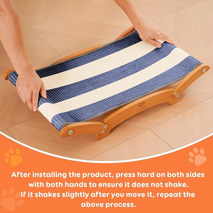 Extra-Larger Sisal Cat Scratcher Bed, Durable Cat Scratching Post with Hammock for Indoor Cats Lounger & Sleep & Scratch, Natural Sisal Cats Scratch Pad, Sturdy Solid Wood Frame (BeigeBlue)