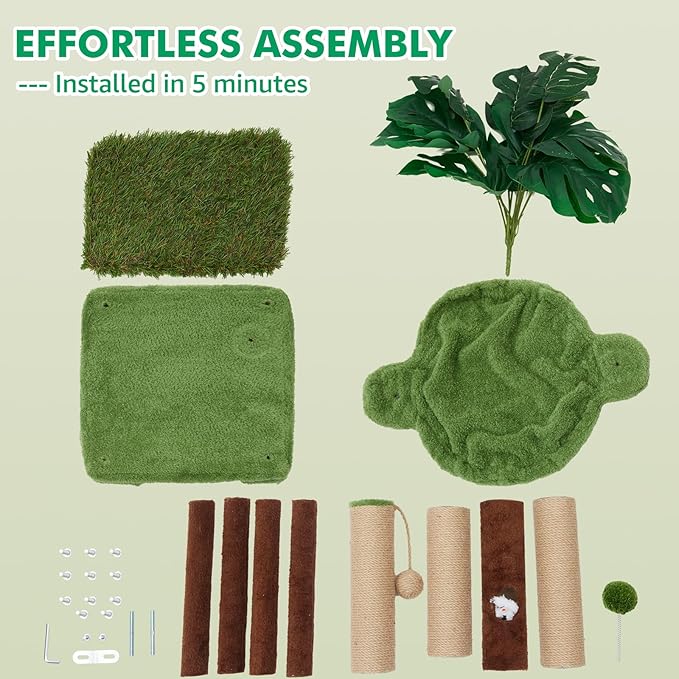 37" Cat Tree Tower for Indoor Cats，2-in-1 Multi-Functional Comfort with Premium Sisal Scratching Post, Cat Cando with Mouse Hole and Plush Toy Ball Large Hammock for Kitty or Small Cats