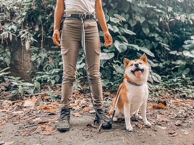 Tuff Pupper Heavy Duty Hands Free Dog Leash | One Small/Medium Dog Up to 45 lbs | Comfortable Shock Absorbing Bungee | Reflective Padded Handles | Lumbar Waist Belt 26-38" | Jogging Running Leash