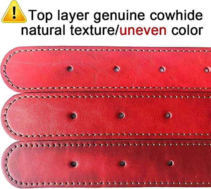 Didog Genuine Leather Dog Collars with Engraved Nameplate, Personalized Soft Leather Dog Collar with Custom ID Tag, Brown/Green/Red for Medium Large Dogs (XL,Red)