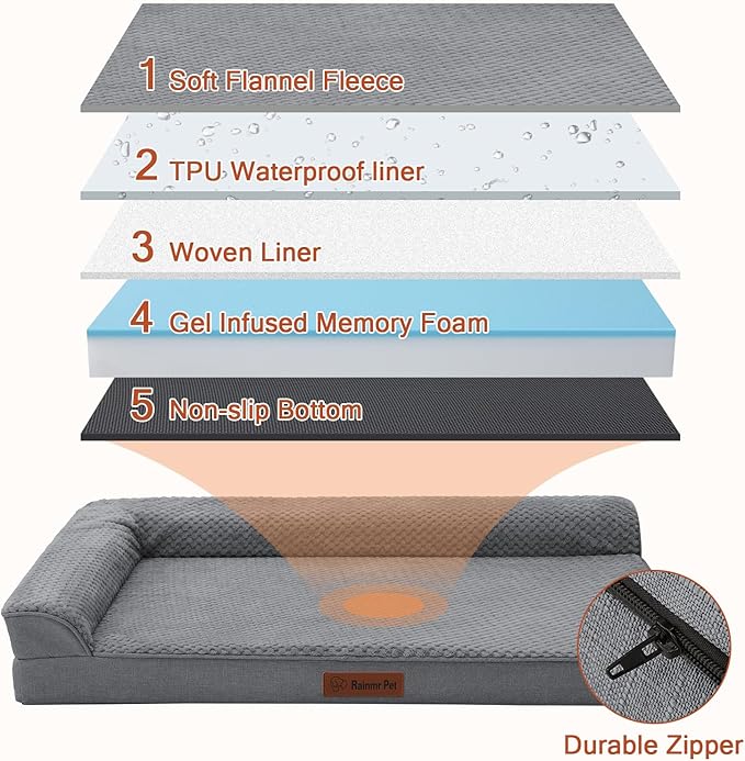 Orthopedic Dog Bed Medium Size Dog, Memory Foam Dogs Bed for Medium Dogs, Washable Removable Cover, Nonskid Bottom, Waterproof, for Indoor, Outdoor, Crate ＆ Car Use, 35x23x6 Inches, Dark Grey