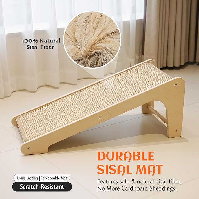 PETKARAY Cat Scratcher, Cat Sisal Scratching Ramp, L Shape Cat Scratch Pad for Indoor Cats, Wall Furniture Protector with Catnip Large