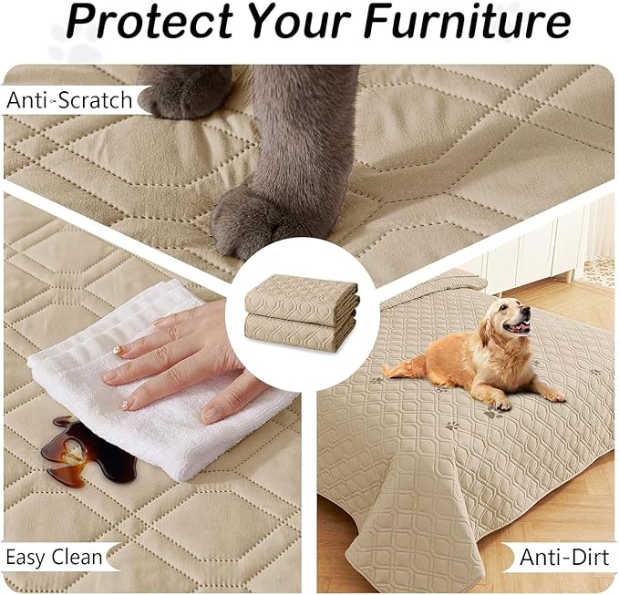 hyha Waterproof Dog Bed Blanket, Soft Pet Blankets, Waterproof Couch Cover for Dogs, Reversible Sofa Covers Washable for Furniture (30x70 Inch, Taupe/Taupe)