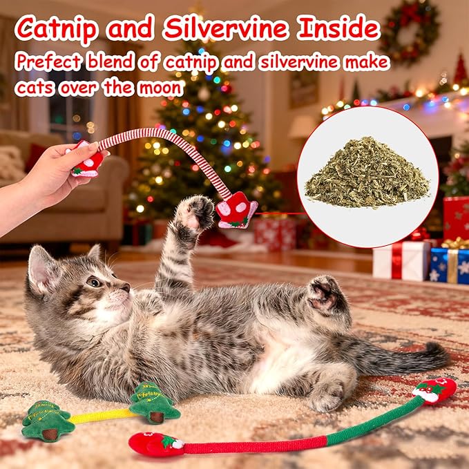 Retro Shaw Christmas Catnip Toys, Kitty Xmas Bundle Cat Toys Chew Ropes 3PCS, Catnip Kitten Toys for Indoor Cats Kitty, Safe Kitten Teething Chew Toy Cat Nip Kicker String