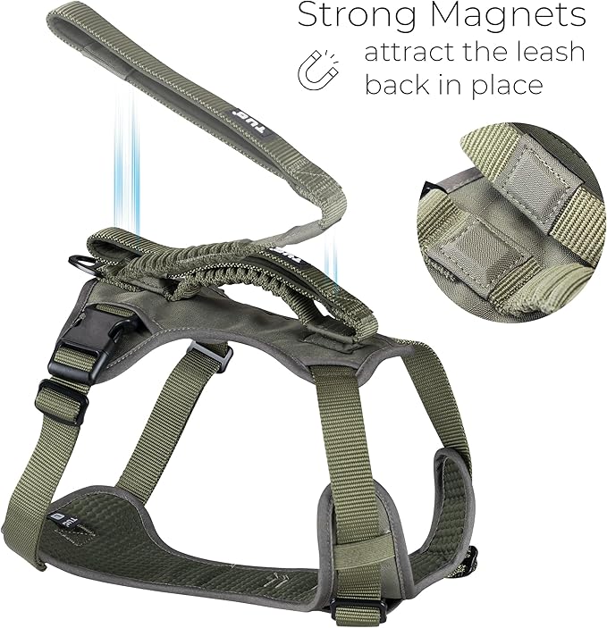 TUG Grab Dog Harness | Integrated Traffic Leash Magnetically Attached for Quick Control (Medium/Green)