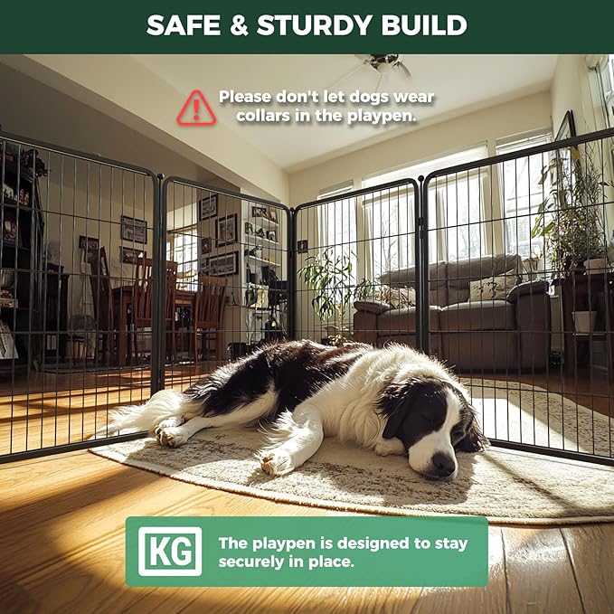 FXW Homeplus Unleashed Indoor Dog Playpen - Stress-Free and Safe Play, Heavy Duty 40 Inch 8 Panels Dog Pen for Medium and Large Dogs, Black│Patented