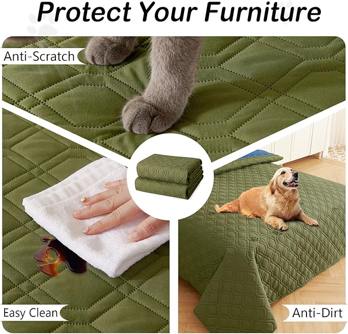 hyha Waterproof Dog Bed Blanket, Soft Pet Blankets, Waterproof Couch Cover for Dogs, Reversible Sofa Covers Washable for Furniture (30x53 Inch, Green/Navy Blue)