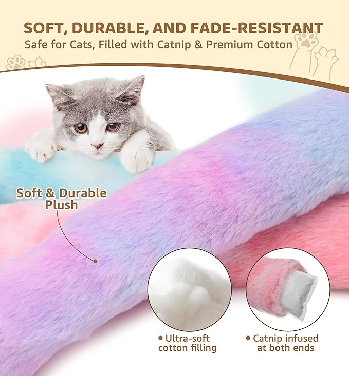 3 Pack Cat Kicker Toy Pillows, Interactive Plush Toys with Catnip Inside, Soft Durable Kick Sticks Teething Chew Toy, Cat Body Pillows for Indoor Cats & Kittens, Promote Exercise, Play & Cuddle