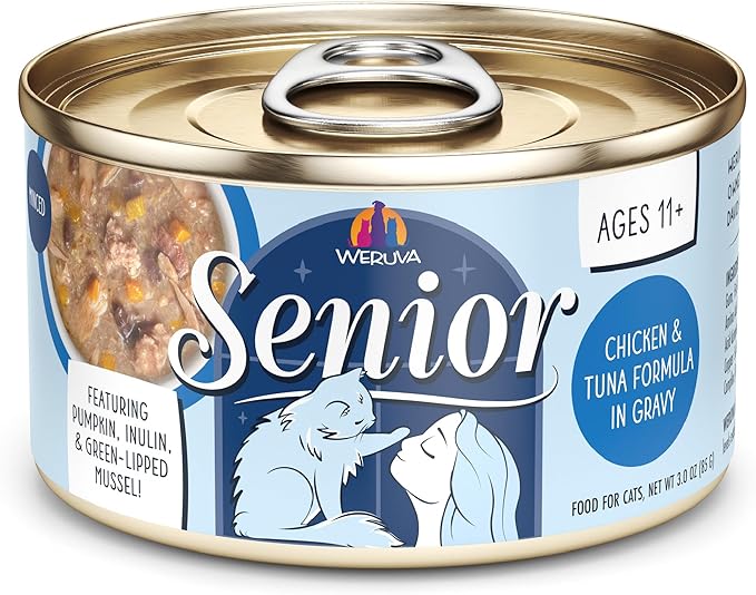 Weruva Senior Cat Food, Chicken and Tuna in Gravy, 3oz Can, Pack of 12