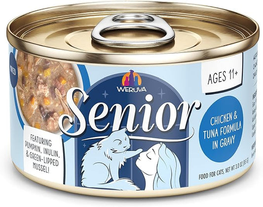 Weruva Senior Cat Food, Chicken and Tuna in Gravy, 3oz Can, Pack of 12