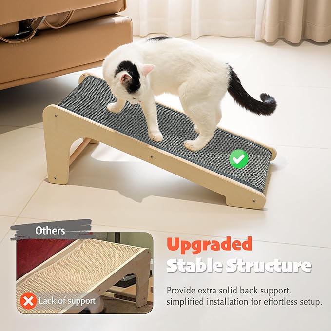 PETKARAY L Shape Cat Scratcher, Sisal Kitty Scratching Ramp, Vertical Scratch Pad for Indoor Cats, 25.2" Furniture Protector with Catnip, Grey