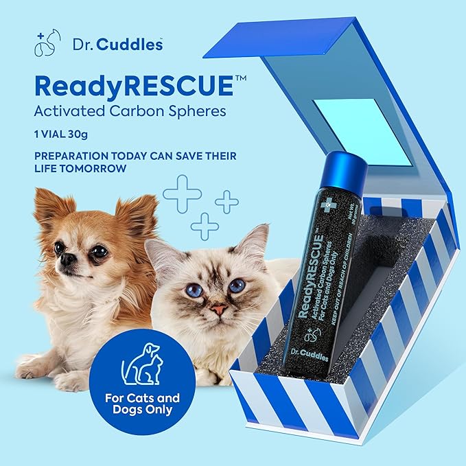 Dr. Cuddles ReadyRESCUE – Next-Generation Activated Charcoal for Dogs & Cats, 30g - Veterinary-Grade Toxin Detox - Emergency Pet First Aid - Fast Acting, Safe & Travel-Ready