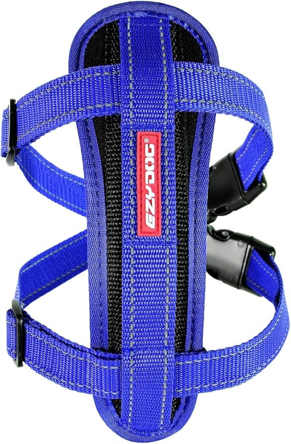 EzyDog Chest Plate No Pull Dog Harness – Escape Proof Harness with Reflective Stitching and Comfort Padding for Easy Walks, Training & Control - Car Restraint Included (Small, Blue)
