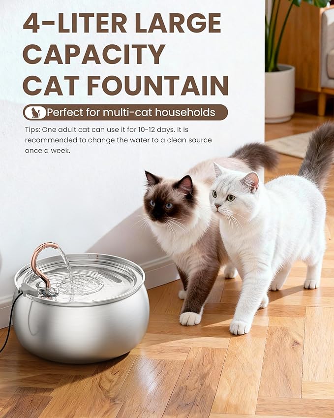 135oz/4.0L Cat Water Fountain with Copper Swan Spout, Ultra Quiet Automatic Pet Drinking Fountain for Cats & Dogs, Includes 3 Replacement Filters