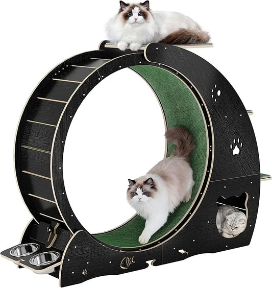 4-in-1 Cat Wheels for Indoor Cats, 40 Inch Large Cat Exercise Wheel, Running Treadmill Wheel with Carpeted Runway, Scratcher