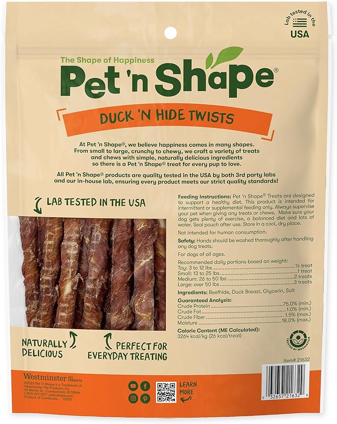Pet 'n Shape Hide Twists – Duck Wrapped Rawhide Dog Treats - Small Twist - 2 Pounds