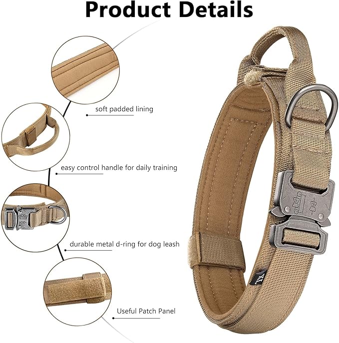 Tactical Dog Collar and Leash Set Heavy Duty Military Dog Collar with Handle and Metal Buckle for Medium and Large Dogs (Brown, XL)