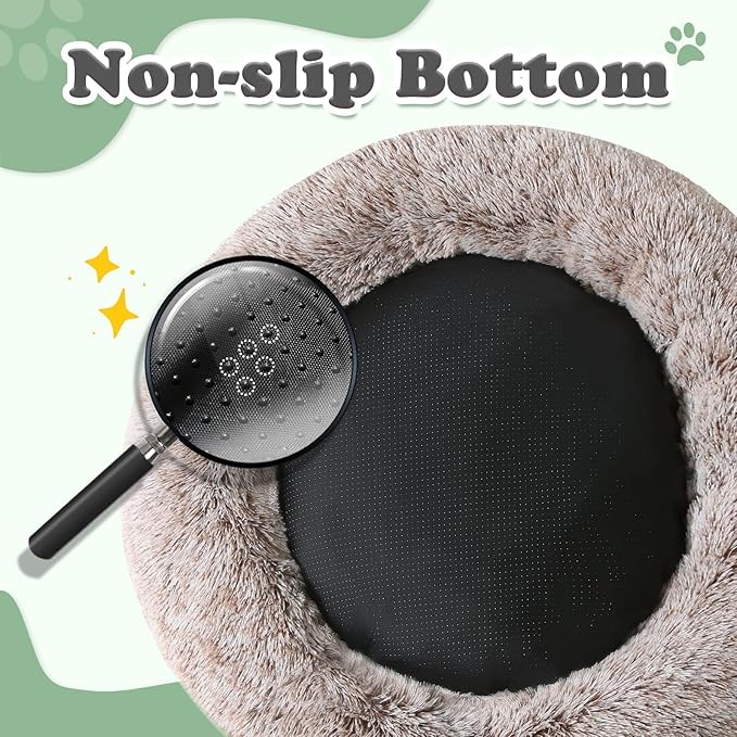 JOLLYVOGUE Dog & Cat Bed, Calming Anti-Anxiety Pet Bed for Small Dogs, Fluffy Donut Cushion for Small and Medium Pets (20")