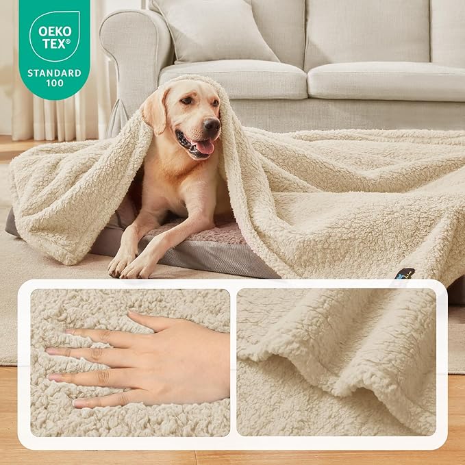 Luciphia Waterproof Pet Blanket for Medium Large Dogs Soft Cat Sherpa Calming Thick Cover Leakproof Cozy Puppy Sofa Bed Car Couch Protector(Beige,41x31 inches)