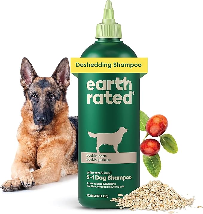 Earth Rated Hypoallergenic 3-in-1 Deshed Dog & Puppy Shampoo & Conditioner, Deodorize 98.5% Natural, 16 oz