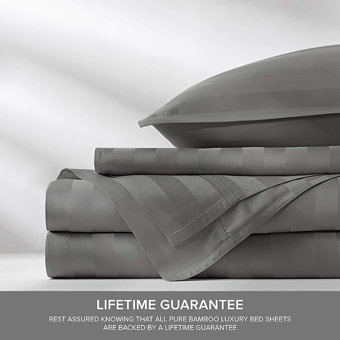 Pure Bamboo Split King Sheets, Genuine 100% Organic Viscose Derived from Bamboo Bed Sheet Set, Soft & Cooling, Double Stitching, 2 Fitted Sheets (Split King, Jacquard Stone)