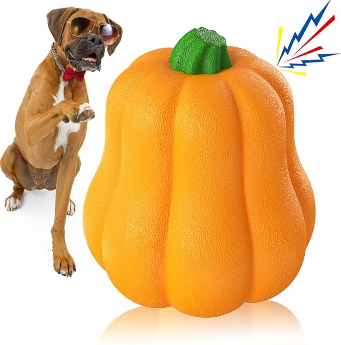 LiuMelinda Dog Chew Toys for Aggressive-Chewers - Indestructible Dog Toy for Aggressive Chewer，Tough Chew Toys for Dogs （Rubber Orange-Pumpkin）